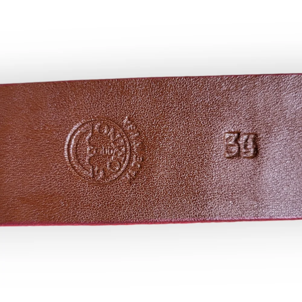 TORINO Italian Embossed Calf Leather Belt Brown with Red Trim Size 34